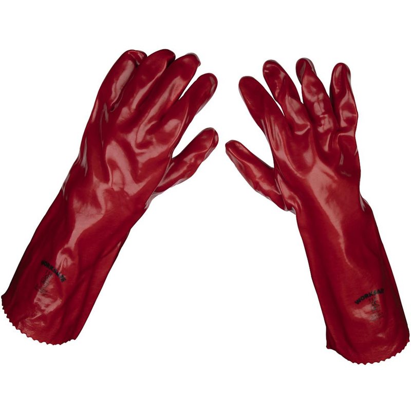 Sealey 9114 PVC Gauntlet Gloves Red One Size Pack of 1