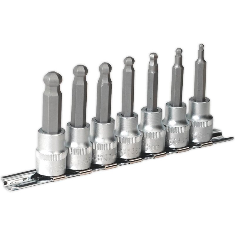 Sealey 7 Piece 3/8" Drive Ball End Hexagon Socket Bit Set Metric 3/8" 62mm