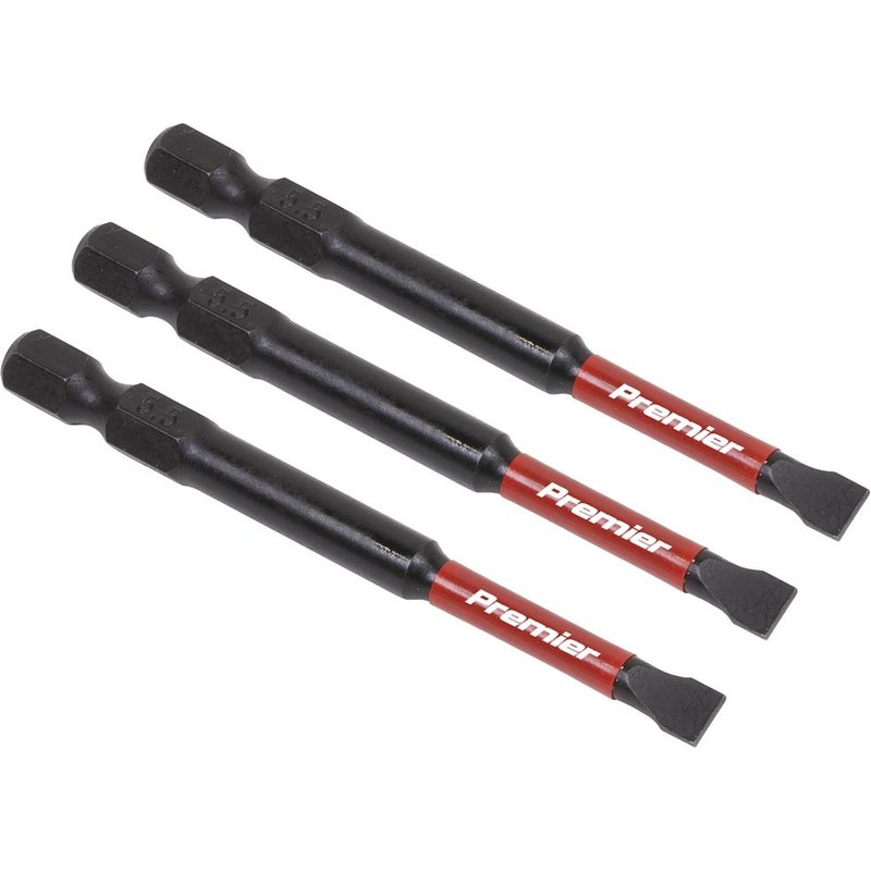 Sealey Impact Power Tool Slotted Screwdriver Bits 5.5mm 75mm Pack of 3
