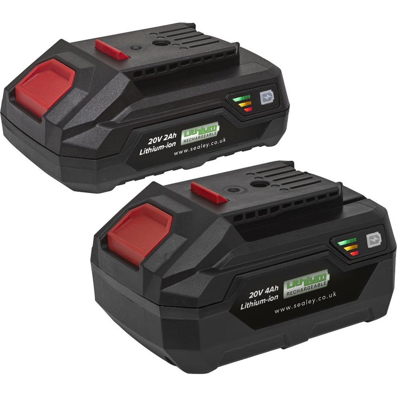 Sealey BK24 20v Cordless SV20V Li-ion Battery 2ah and 4ah Pack of 2 2ah & 4ah
