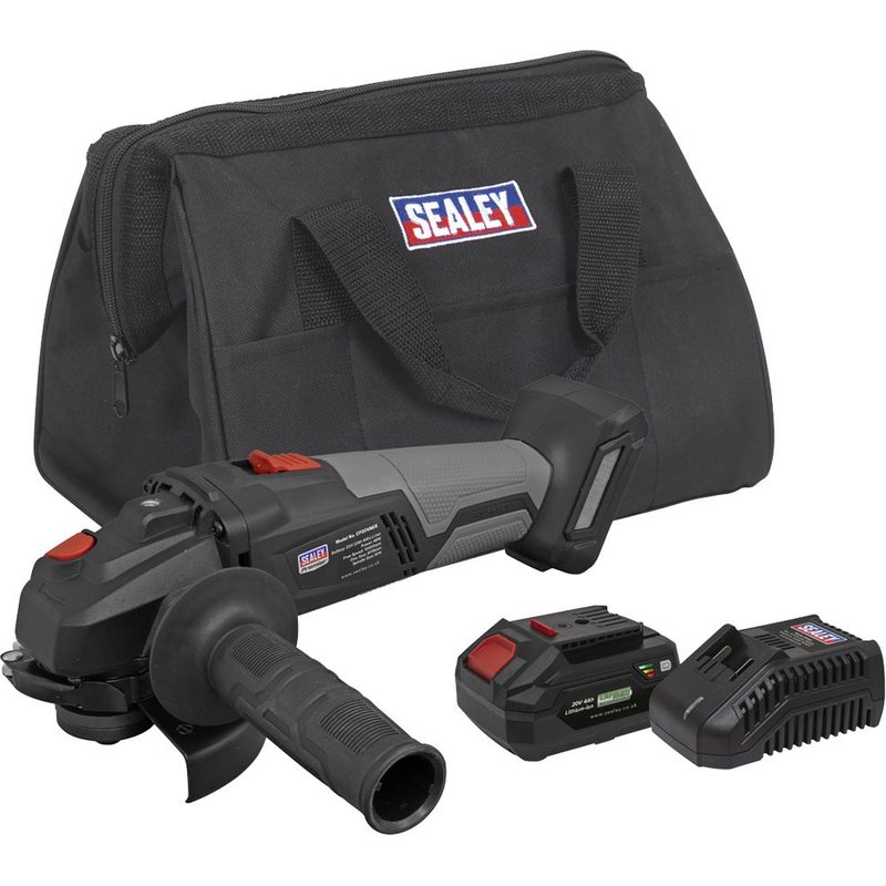 Sealey CP20VAGX 20v Cordless Brushless Angle Grinder 115mm 1 x 2ah & 1 x4ah Li-ion Battery Charger Bag