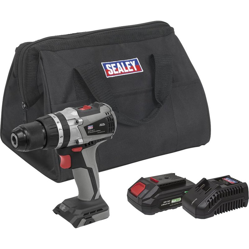 Sealey CP20VDDX 20v Cordless Brushless Combi Drill 1 x 2ah & 1 x4ah Li-ion Battery Charger Bag