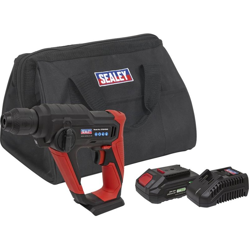 Sealey CP20VSDS 20v Cordless SDS Rotary Hammer Drill 1 x 2ah & 1 x4ah Li-ion Battery Charger Bag