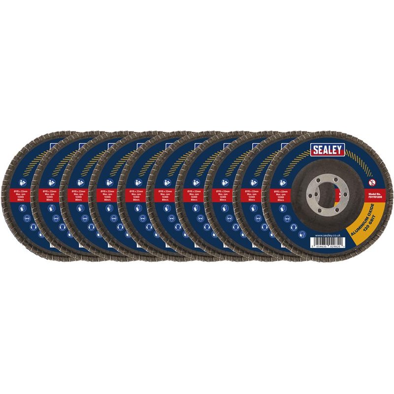 Sealey Aluminium Abrasive Flap Discs Pack of 10 115mm 120g