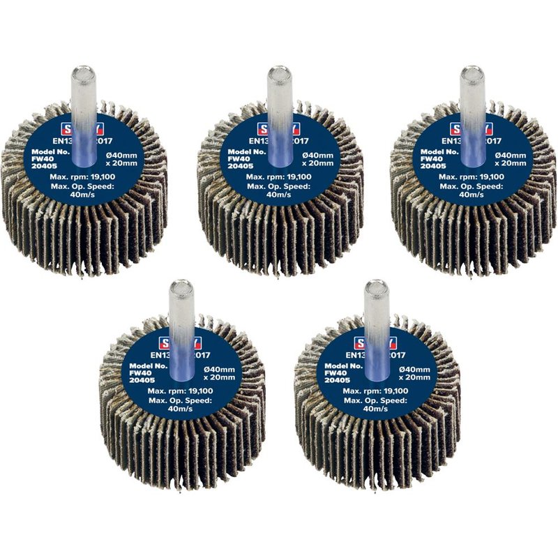 Sealey Flap Wheels Pack Of 5 40mm 20mm 40g