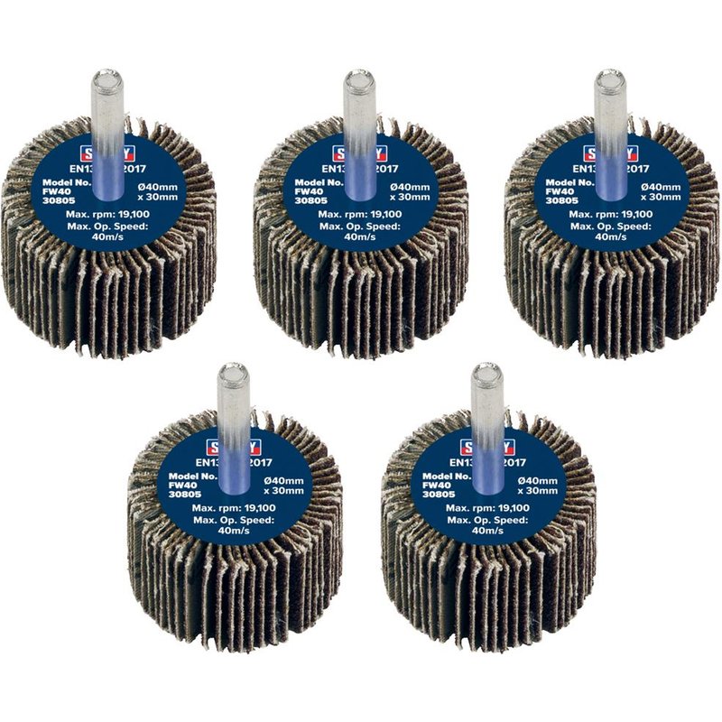 Sealey Flap Wheels Pack Of 5 40mm 30mm 80g