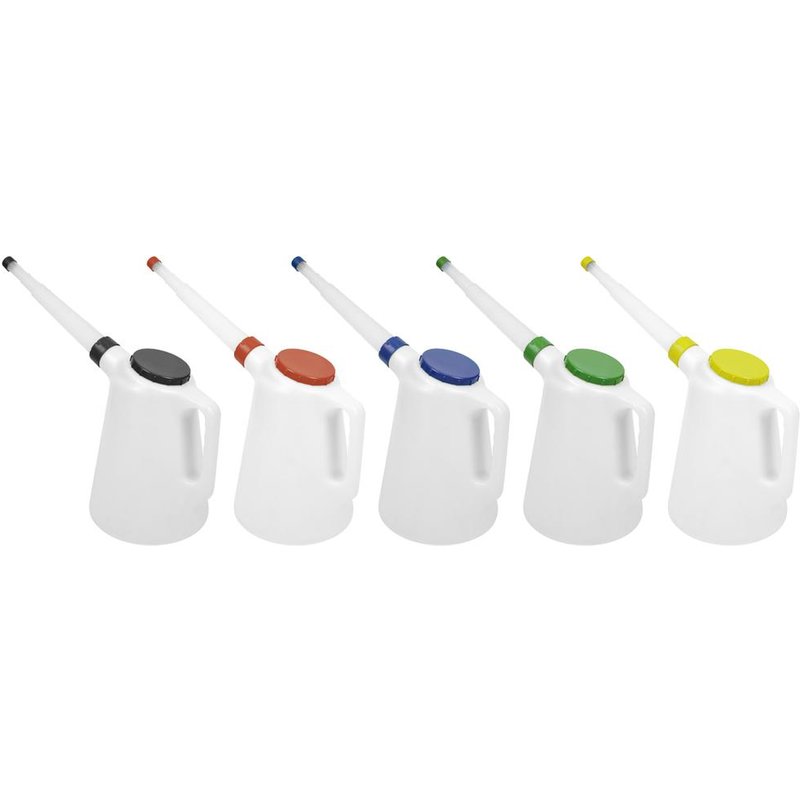 Sealey 5 Piece Colour Coded Flexible Spout Oil Container Set