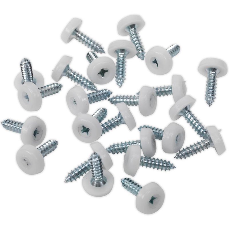 Sealey White Plastic Enclosed Head Number Plate Screws 4.8mm 18mm Pack of 50