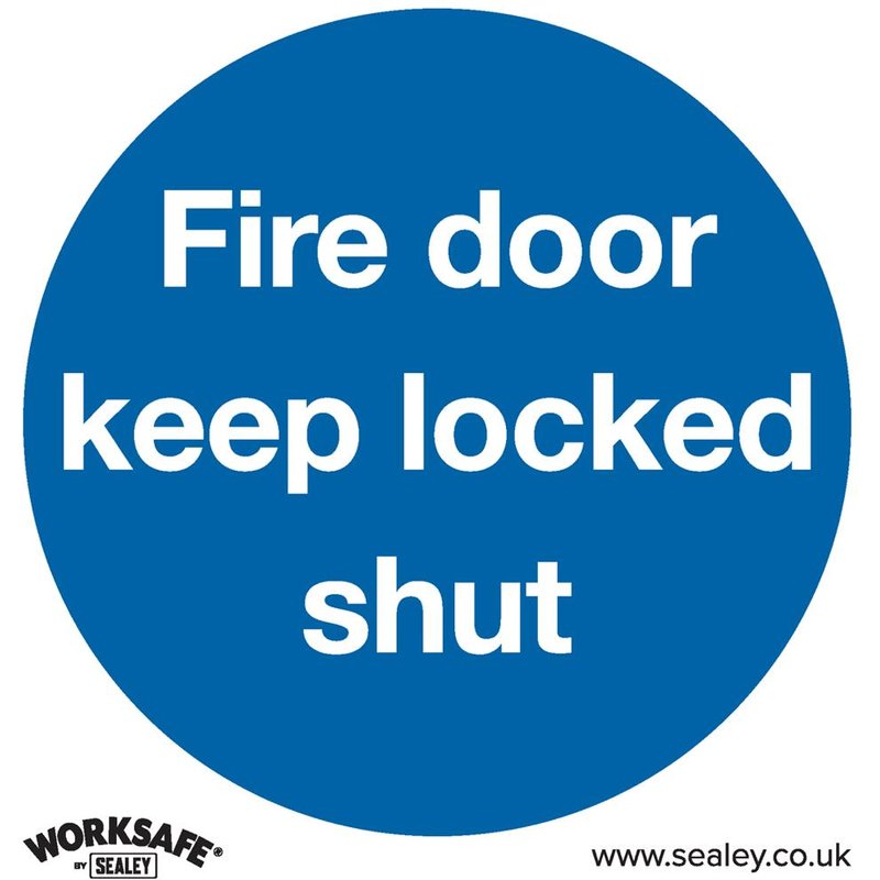 Sealey Self Adhesive Vinyl Fire Door Keep Locked Shut Sign Pack of 10 80mm 80mm Standard