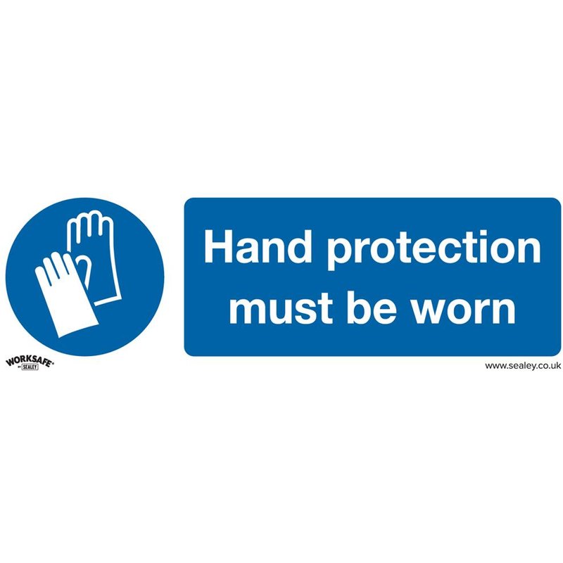 Sealey Self Adhesive Vinyl Hand Protection Must Be Worn Sign Pack of 10 300mm 100mm Standard