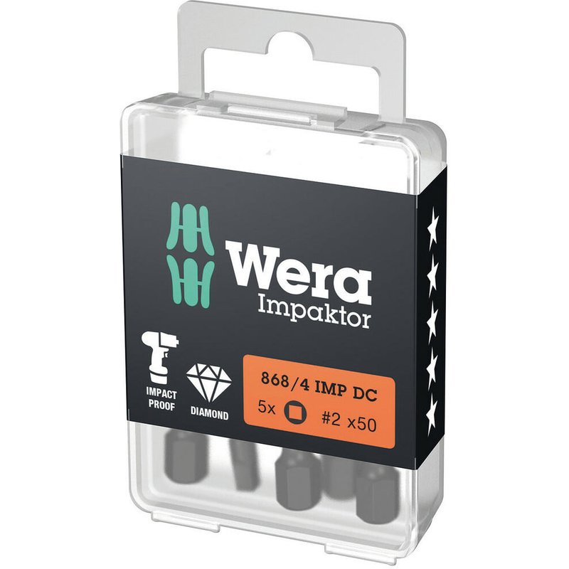 Wera 868/1 Impaktor Square Robinson Screwdriver Bits R2 Square 50mm Pack of 5