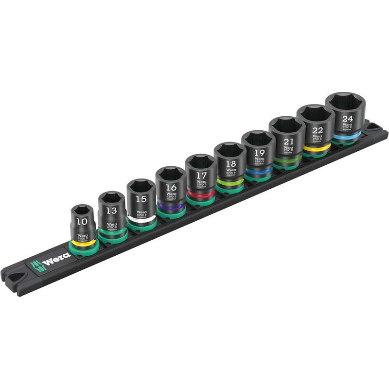 Wera Zyklop 10 Piece 3/8" Drive Hexagon Impaktor Socket Set on Magnetic Rail 3/8"
