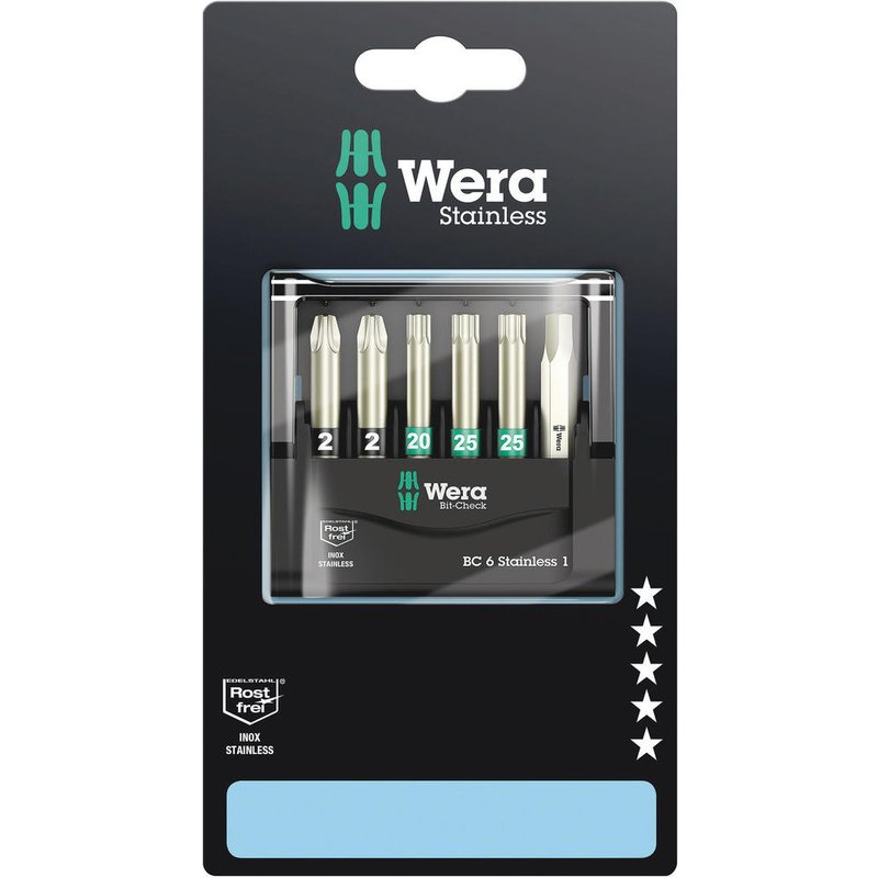 Wera 6 Piece Stainless Steel Screwdriver Bit Set