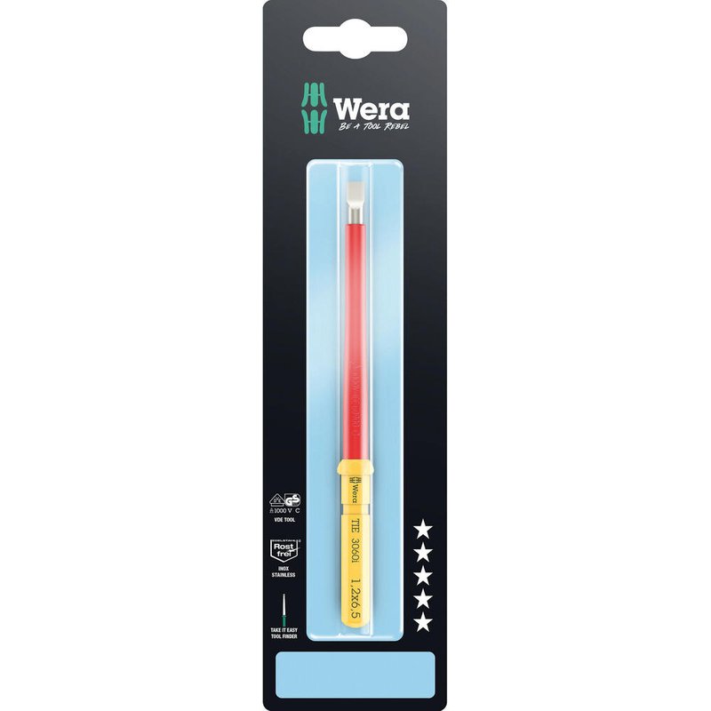 Wera Kraftform Kompakt 3060 IS VDE Stainless Slotted Screwdriver Blade 6.5mm 154mm