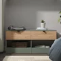 Photo of bora bed box - 2 drawer - open shelf - gold craft oak and reed green