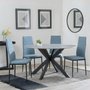Photo of novara dining set - 4 seater - 130cm - round - white ceramic - 4x lido dining chairs - blue fabric - black legs