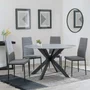 Photo of novara dining set - 4 seater - 130cm - round - white ceramic - 4x lido dining chairs - dark grey fabric - black legs