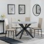 Photo of novara dining set - 4 seater - 130cm - round - white ceramic - 4x lido dining chairs - sand fabric - black legs