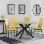 Photo of novara dining set - 4 seater - 130cm - round - white ceramic - 4x lido dining chairs - yellow fabric - black legs