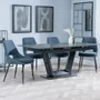 Photo of alpha extending dining set - 6-8 seater - 140cm-180cm - black ceramic - peyton dining chair - blue fabric