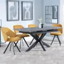 Photo of bari extending dining set - 6-8 seater - 140cm-180cm - grey ceramic - ion swivel dining chair - mustard velvet fabric