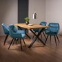 Photo of ramsay oak dining table set - 6 seater - 160cm - x leg - 4 dali petrol blue velvet chairs