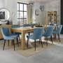 Photo of turin light oak extending dining table set - 6-10 seater - 165cm-225cm - 8 cezanne petrol blue velvet chairs - black legs
