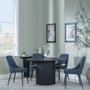 Photo of bern fluted dining set - 4 seater - 120cm - round - black - 4x peyton dining chairs - blue fabric