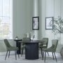 Photo of bern fluted dining set - 4 seater - 120cm - round - black - 4x peyton dining chairs - green fabric
