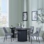 Photo of bern fluted dining set - 4 seater - 120cm - round - black - 4x peyton dining chairs - grey fabric