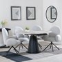 Photo of carrara extending dining set - 4-6 seater - 85cm-135cm - round - grey ceramic - 4x theo swivel dining chairs - grey fabric