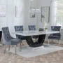 Photo of clearance - madrid dining set - 8 seater - 200cm - white marble - knocker back dining chairs - grey velvet fabric - chrome legs
