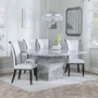Photo of clearance - turin dining set - 8 seater - 140cm - square - grey marble - cadiz dining chairs - white leather