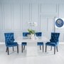 Photo of turin dining set - 8 seater - 140cm - square - white marble - lion head ring back dining chairs - blue fabric - black legs