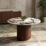 Photo of erie dining table - 6 seater - 140cm - round - ivory marble with brown base