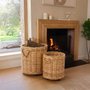 Photo of flowerpot storage basket - set of 2 - round - on wheels - natural - wicker and bamboo wood