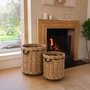 Photo of flowerpot storage basket - set of 2 - round - on wheels - natural and grey - wicker and bamboo wood