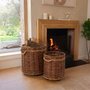 Photo of flowerpot storage basket - set of 2 - round - on wheels - rust brown and natural - wicker and bamboo wood