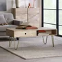Photo of coffee table - 1 drawer - hairpin legs - gold geometric inlay - light mango wood
