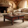 Photo of hand painted coffee table - 2 drawer - distressed red and black - solid wood