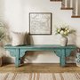 Photo of distressed hand painted bench - carved trestle legs - turquoise blue - elm wood