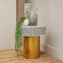 Photo of fusion side table - round - white bone inlay with gold base
