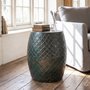 Photo of unique one of a kind - side table - round - drum - turquoise - metal