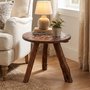 Photo of unique one of a kind - side table - round - rustic brown - bone inlay and wood