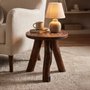Photo of unique one of a kind - side table - round - small - rustic brown - bone inlay and wood