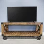 Photo of industrial tv cabinet - 120cm - small - rustic - on wheels - mango wood and metal