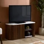 Photo of russo curved tv cabinet - fluted base - 1 door - 110cm - compact - white and walnut - marble top and wooden