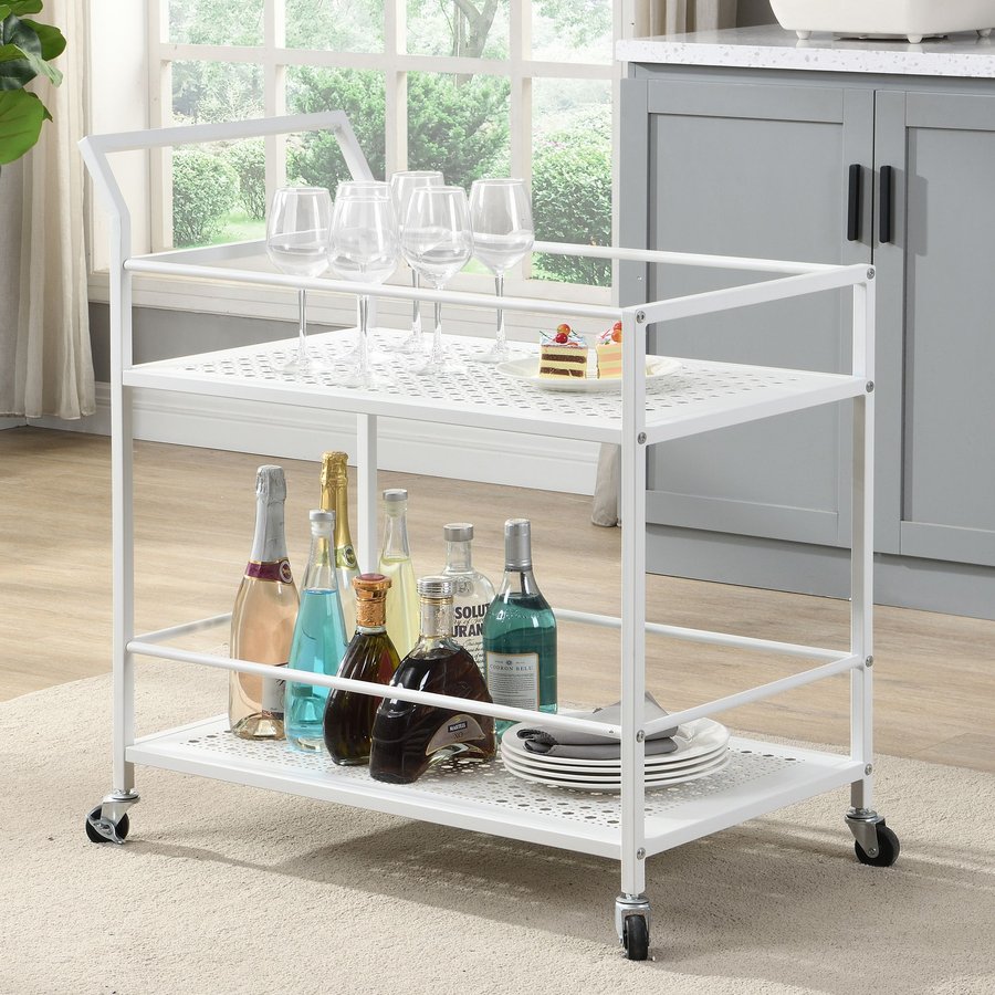 FineBuy Servierwagen Metall 79x45x83 cm mit Rollen & Bremsen, Küchenwagen 2 Ebenen, Barwagen & Rollwagen Multifunktional Modern, Beistellwagen für Küche, Esszimmer, Wohnzimmer