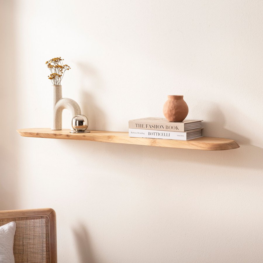 FineBuy Wandregal Akazie Massivholz - Schwebendes Design Regal für die Wand Holz massiv - Hängeregal in organischer Form - Wandboard aus Echtholz