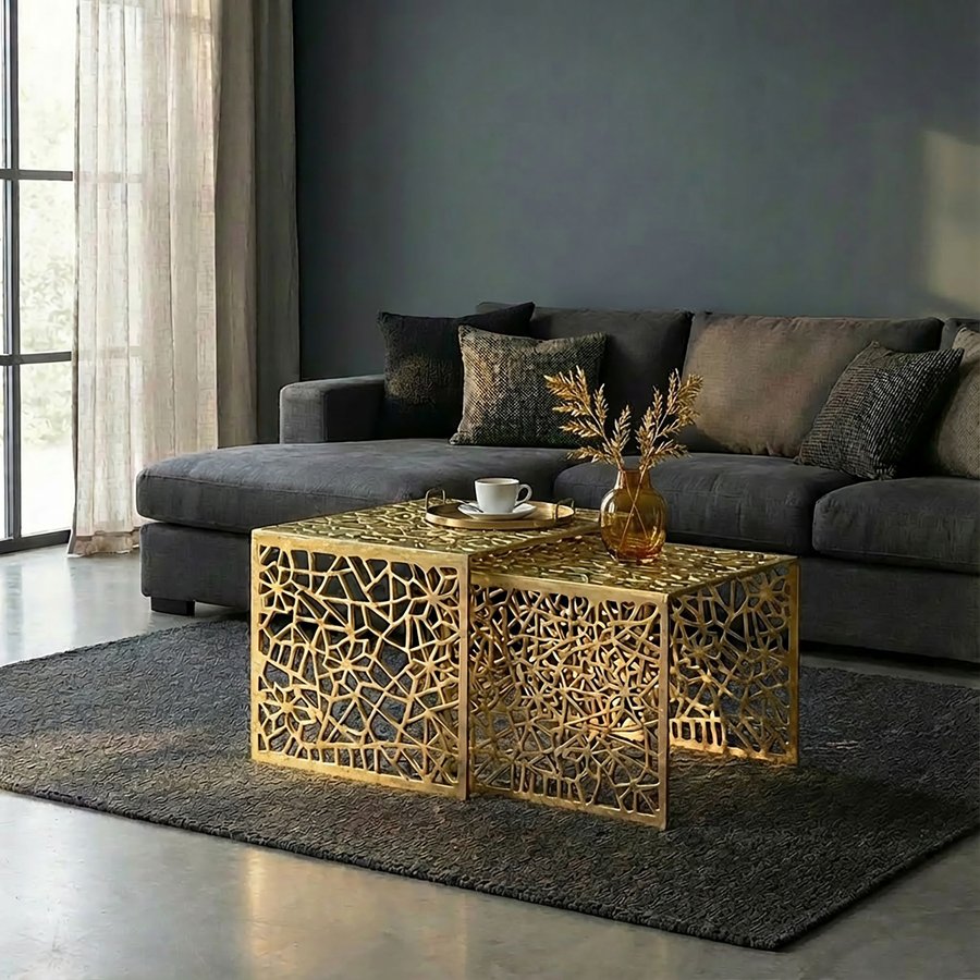 FineBuy 2er Set Couchtisch Aluminium - Design Beistelltisch Set - Metalltisch Wohnzimmertisch modern Alu - Sofatisch rechteckig Metall - Loungetisch Set Satztisch Handmade
